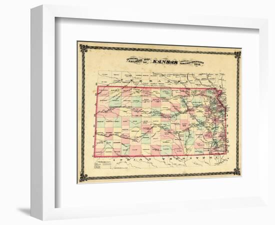 1879, Railroad Map, Kansas, StateUnited States-null-Framed Giclee Print