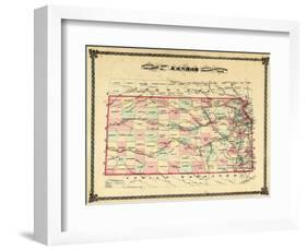 1879, Railroad Map, Kansas, StateUnited States-null-Framed Giclee Print