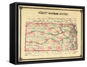 1879, Railroad Map, Kansas, StateUnited States-null-Framed Stretched Canvas