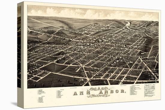 1880, Ann Arbor Bird's Eye View, Michigan, United States-null-Stretched Canvas