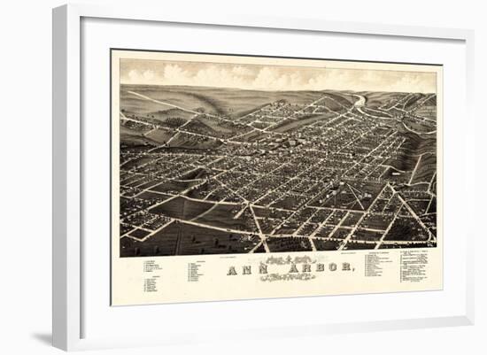 1880, Ann Arbor Bird's Eye View, Michigan, United States-null-Framed Giclee Print