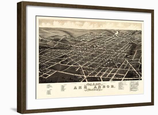 1880, Ann Arbor Bird's Eye View, Michigan, United States-null-Framed Giclee Print