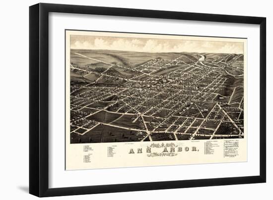 1880, Ann Arbor Bird's Eye View, Michigan, United States-null-Framed Premium Giclee Print