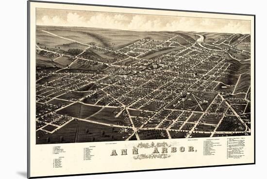 1880, Ann Arbor Bird's Eye View, Michigan, United States-null-Mounted Giclee Print