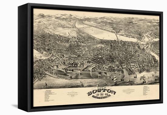 1880, Boston Bird's Eye View, Massachusetts, United States-null-Framed Stretched Canvas