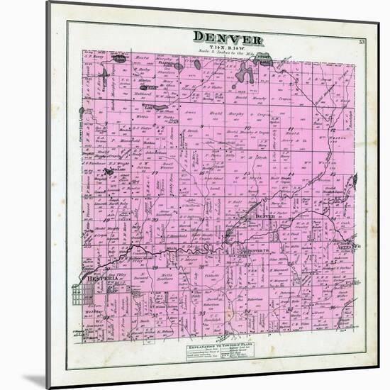 1880, Denver Township, Hesperia, Aetna P.O. Wittie Lake, Stony Lake, Flanders Lake, Mountain Lake-null-Mounted Giclee Print