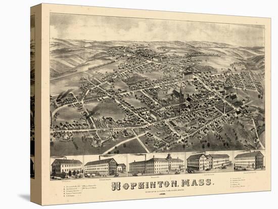 1880, Hopkinton Bird's Eye View, Massachusetts, United States-null-Stretched Canvas