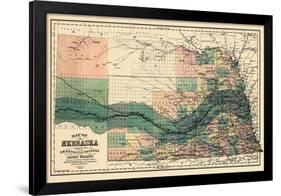 1880, Nebraska 1880 State Map, Nebraska, United States-null-Framed Giclee Print