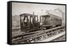 1880s Men on Board Elevated Locomotive and Passenger Car on East 42nd Street Grand Union Hotel-null-Framed Stretched Canvas