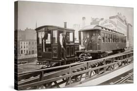 1880s Men on Board Elevated Locomotive and Passenger Car on East 42nd Street Grand Union Hotel-null-Stretched Canvas