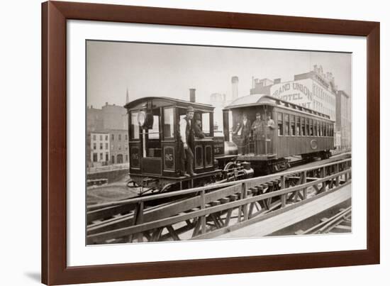 1880s Men on Board Elevated Locomotive and Passenger Car on East 42nd Street Grand Union Hotel-null-Framed Photographic Print