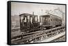 1880s Men on Board Elevated Locomotive and Passenger Car on East 42nd Street Grand Union Hotel-null-Framed Stretched Canvas