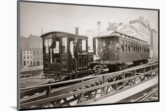 1880s Men on Board Elevated Locomotive and Passenger Car on East 42nd Street Grand Union Hotel-null-Mounted Photographic Print
