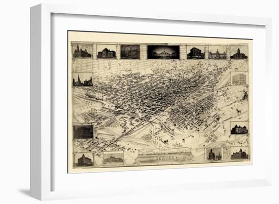 1881, Denver Bird's Eye View, Colorado, United States-null-Framed Giclee Print