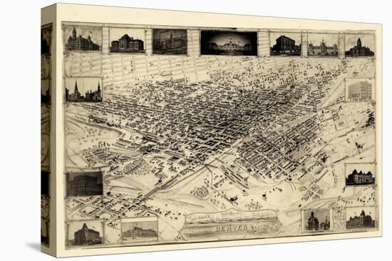 1881, Denver Bird's Eye View, Colorado, United States-null-Stretched Canvas