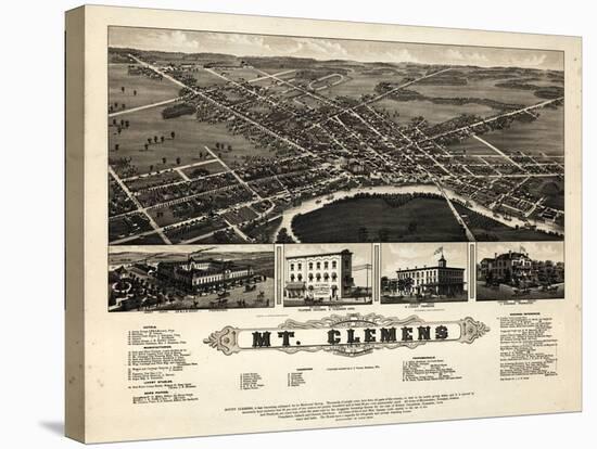 1881, Mt. Clemens Bird's Eye View, Michigan, United States-null-Stretched Canvas