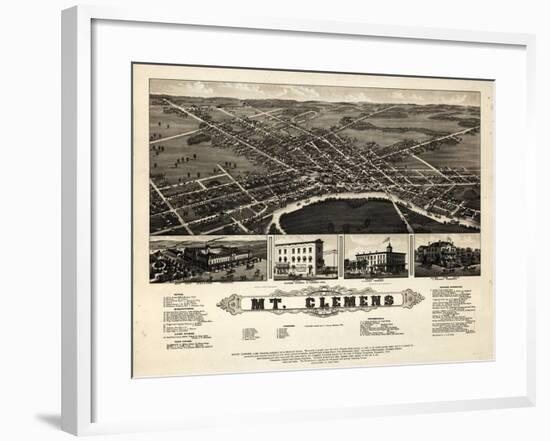 1881, Mt. Clemens Bird's Eye View, Michigan, United States-null-Framed Giclee Print