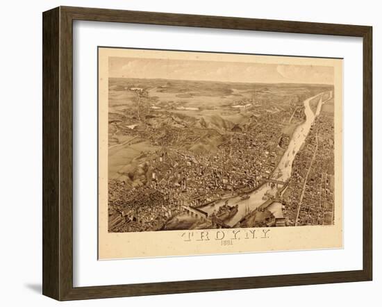 1881, Troy 1881 Bird's Eye View 23x39, New York, United States-null-Framed Giclee Print