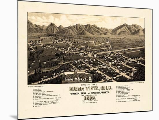 1882, Buena Vista Bird's Eye View, Colorado, United States-null-Mounted Giclee Print