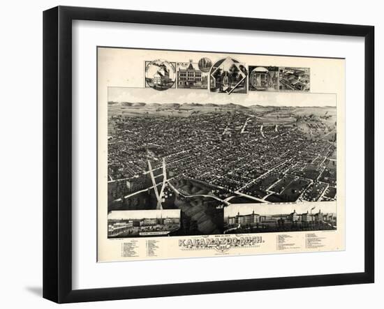 1883, Kalamazoo Bird's Eye View, Michigan, United States-null-Framed Giclee Print