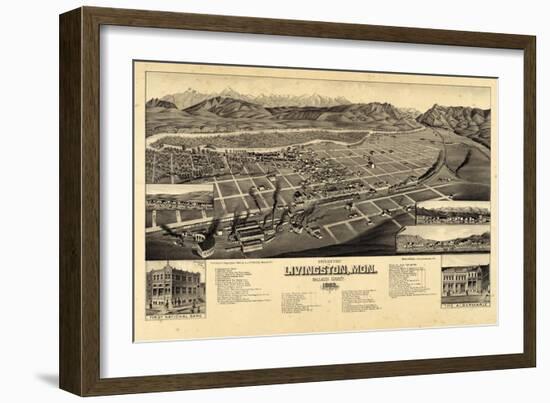 1883, Livingston Bird's Eye View, Montana, United States-null-Framed Giclee Print