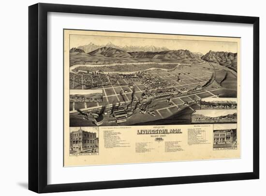 1883, Livingston Bird's Eye View, Montana, United States-null-Framed Giclee Print