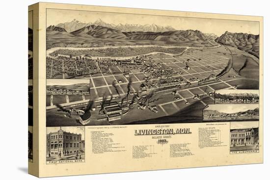 1883, Livingston Bird's Eye View, Montana, United States-null-Stretched Canvas