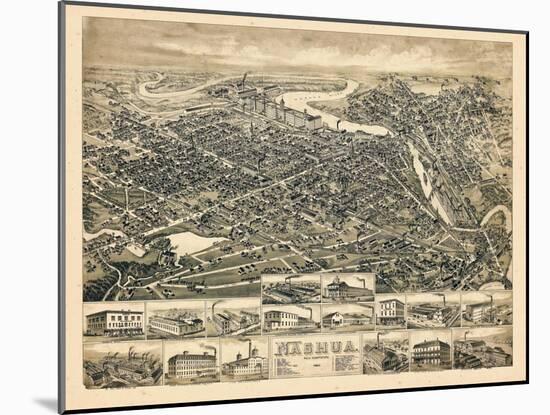 1883, Nashua Bird's Eye View, New Hampshire, United States-null-Mounted Giclee Print