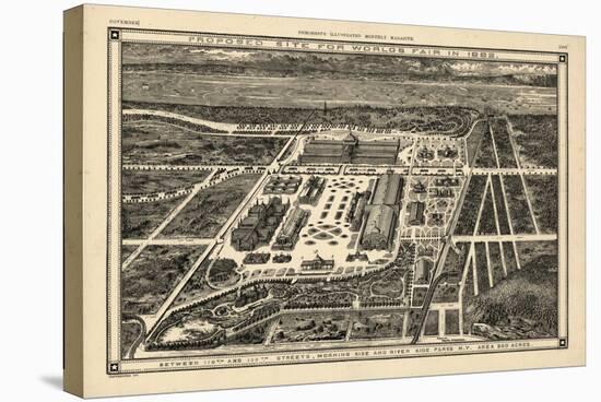 1883, New York City 1883 Bird's Eye View of World's Fair, New York, United States-null-Stretched Canvas