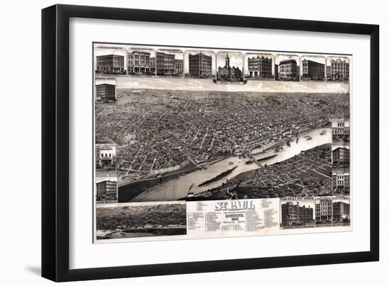 1883, St. Paul 1883 Bird's Eye View, Minnesota, United States-null-Framed Giclee Print