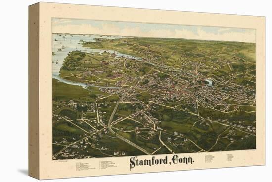 1883, Stamford Bird's Eye View, Connecticut, United States-null-Stretched Canvas