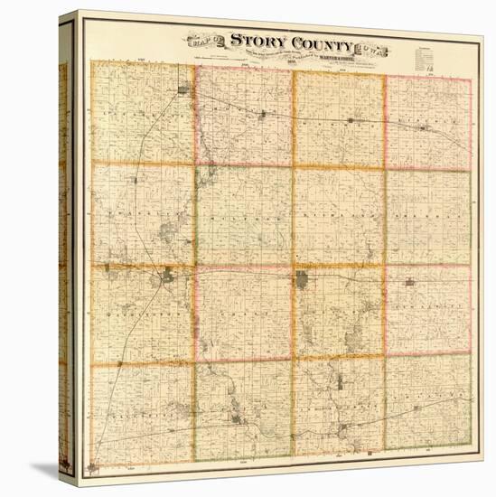 1883, Story County Wall Map, Iowa, United States-null-Stretched Canvas