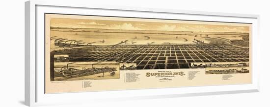 1883, Superior Bird's Eye View, Wisconsin, United States-null-Framed Premium Giclee Print