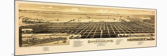 1883, Superior Bird's Eye View, Wisconsin, United States-null-Mounted Premium Giclee Print