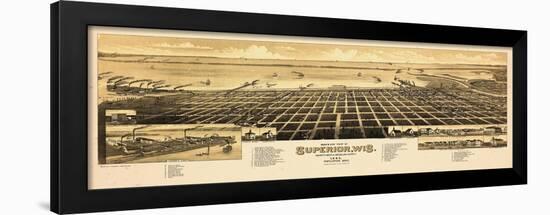1883, Superior Bird's Eye View, Wisconsin, United States-null-Framed Premium Giclee Print