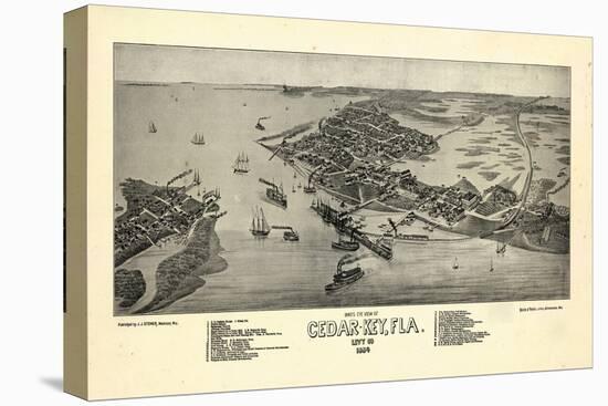 1884, Cedar Key Bird's Eye View, Florida, United States-null-Stretched Canvas