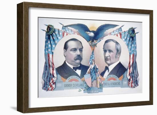 1884 Democratic Campaign Poster with Portraits of Grover Cleveland and Thomas A. Hendricks-null-Framed Art Print