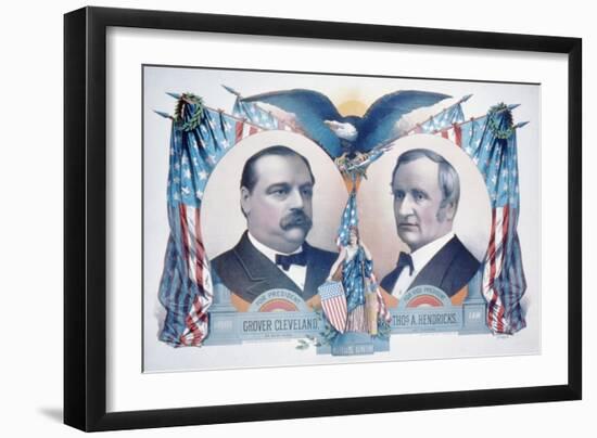 1884 Democratic Campaign Poster with Portraits of Grover Cleveland and Thomas A. Hendricks-null-Framed Art Print