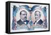 1884 Democratic Campaign Poster with Portraits of Grover Cleveland and Thomas A. Hendricks-null-Framed Stretched Canvas