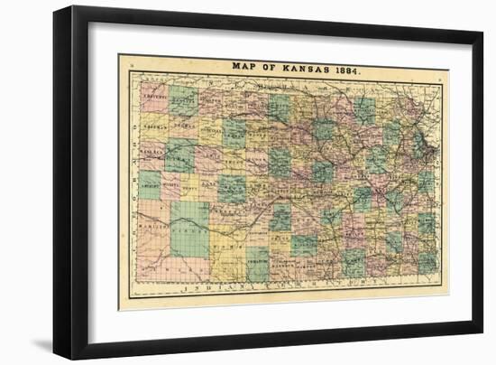 1884, Kansas State Map, Kansas, United States-null-Framed Giclee Print