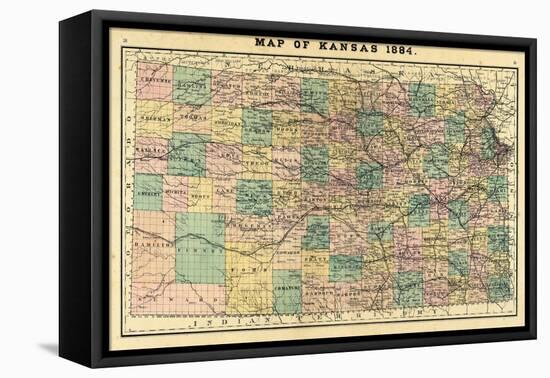 1884, Kansas State Map, Kansas, United States-null-Framed Stretched Canvas