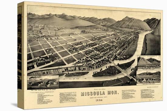 1884, Missoula Bird's Eye View, Montana, United States-null-Stretched Canvas