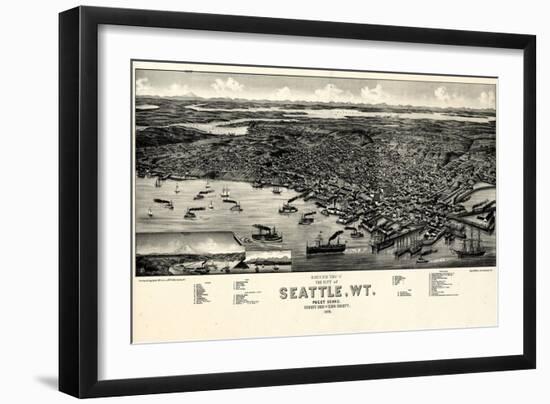1884, Seattle Bird's Eye View, Washington, United States-null-Framed Giclee Print