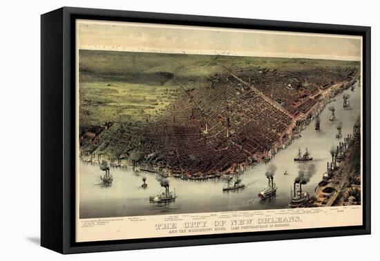 1885, New Orleans Bird's Eye View, Louisiana, United States-null-Framed Stretched Canvas