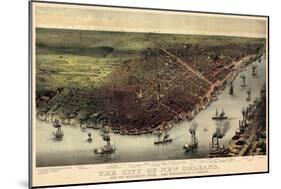 1885, New Orleans Bird's Eye View, Louisiana, United States-null-Mounted Giclee Print