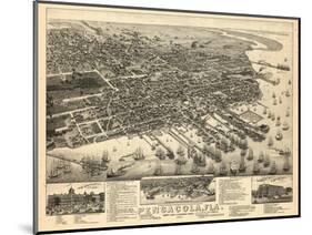 1885, Pensacola Bird's Eye View, Florida, United States-null-Mounted Giclee Print