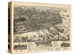 1885, Pensacola Bird's Eye View, Florida, United States-null-Stretched Canvas