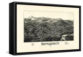 1886, Brattleboro Bird's Eye View, Vermont, United States-null-Framed Stretched Canvas