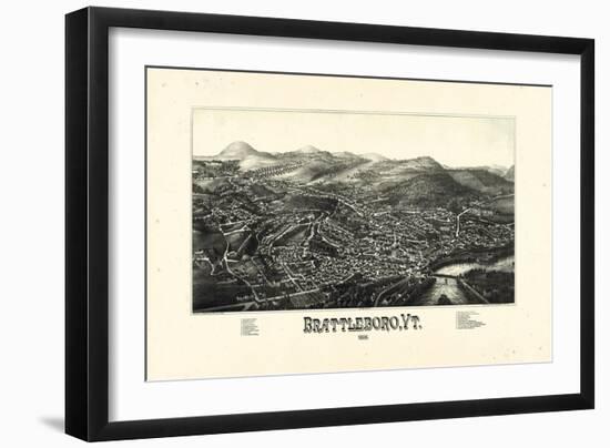 1886, Brattleboro Bird's Eye View, Vermont, United States-null-Framed Giclee Print