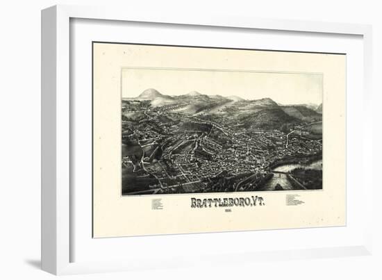 1886, Brattleboro Bird's Eye View, Vermont, United States-null-Framed Giclee Print
